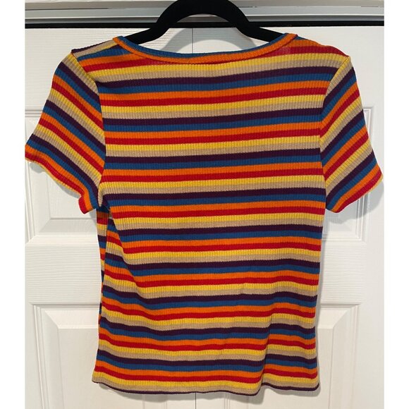 Gaze Womens Striped Retro Cropped Rainbow Baby Tee Size M Y2K Twee Colorful - Picture 6 of 9